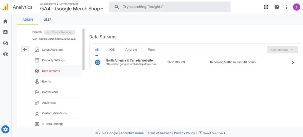 google analytics add data streams demo
